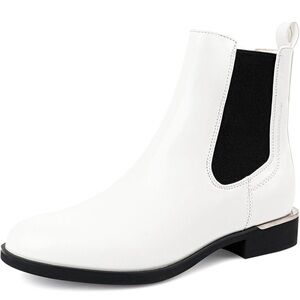Elegant White Ankle Boots with Black Accents